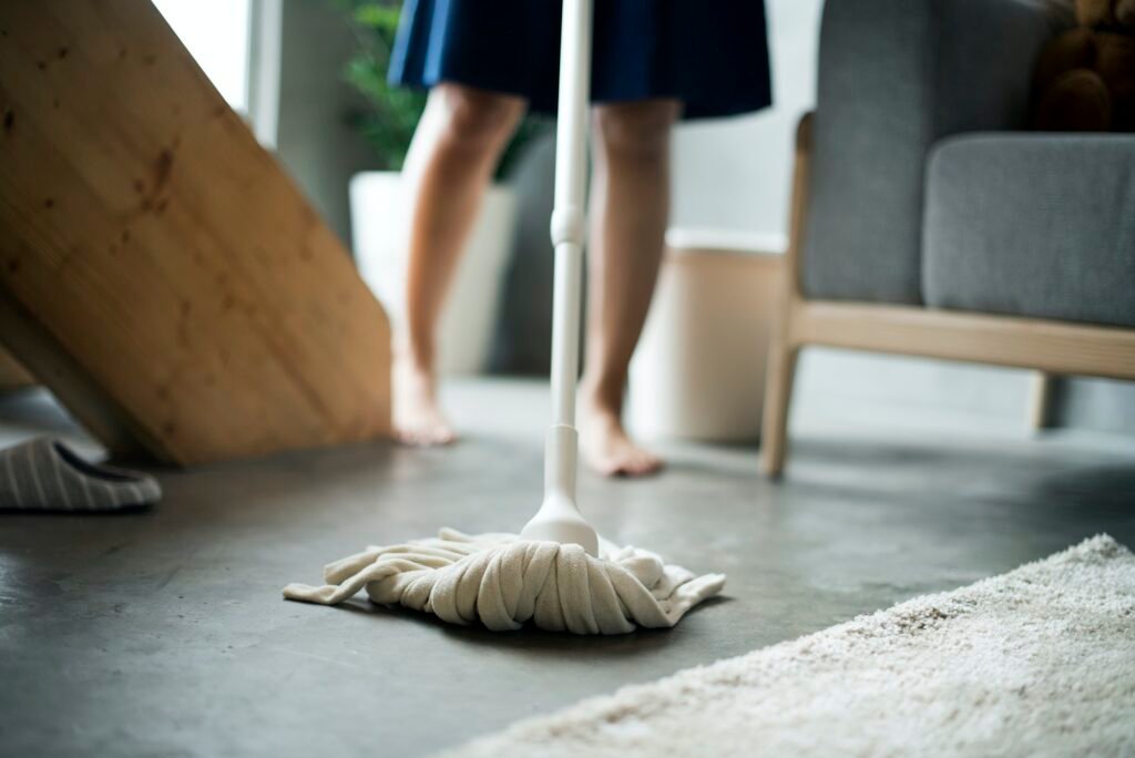 Japanese mother cleaning